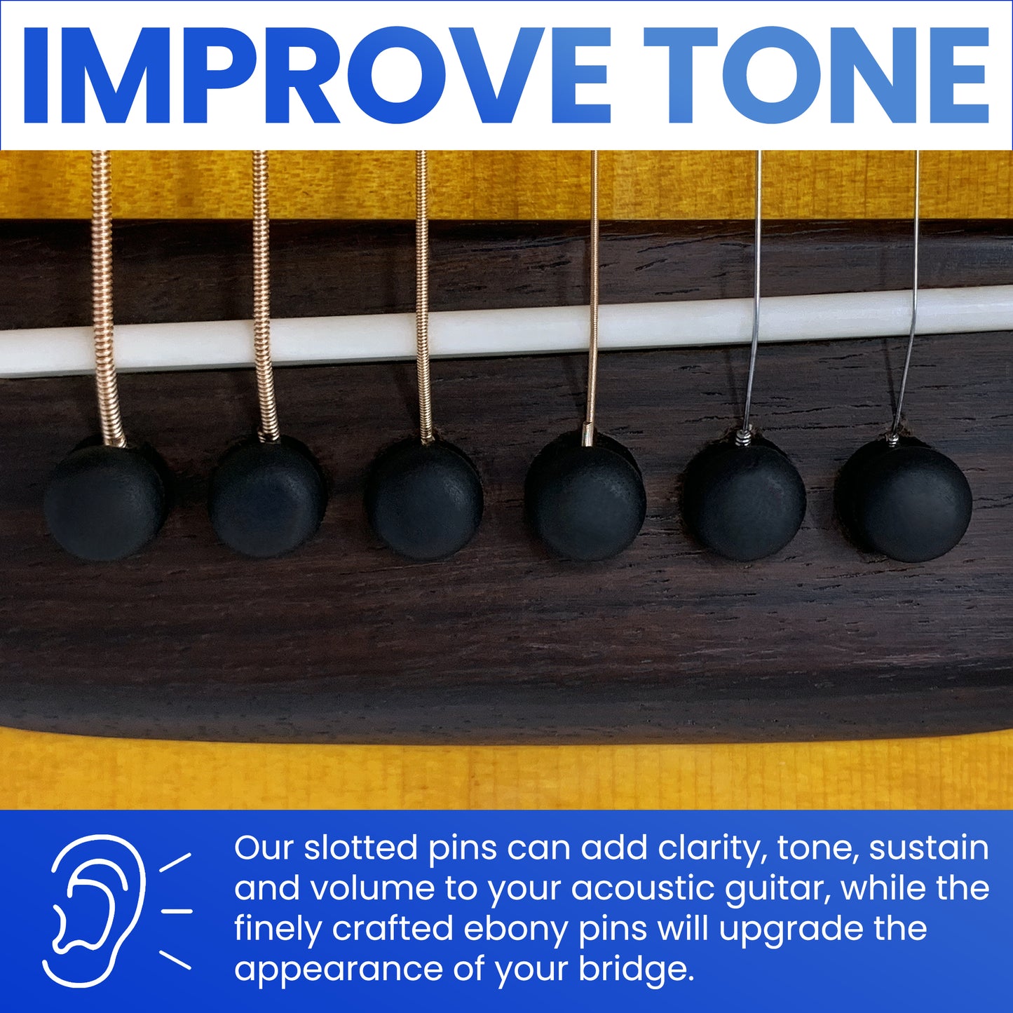 Slotted Pure Ebony Bridge Pins with Black Top