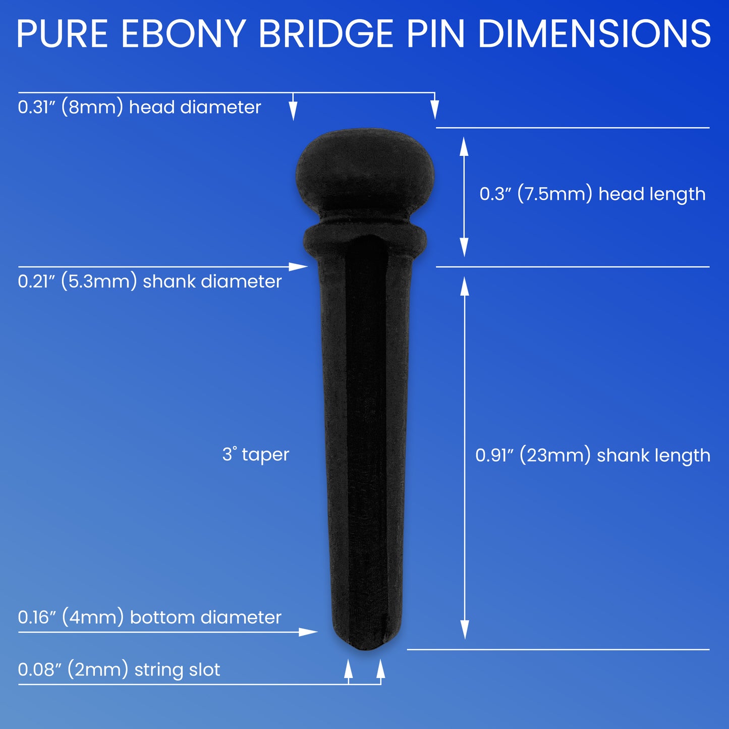Slotted Pure Ebony Bridge Pins with Black Top