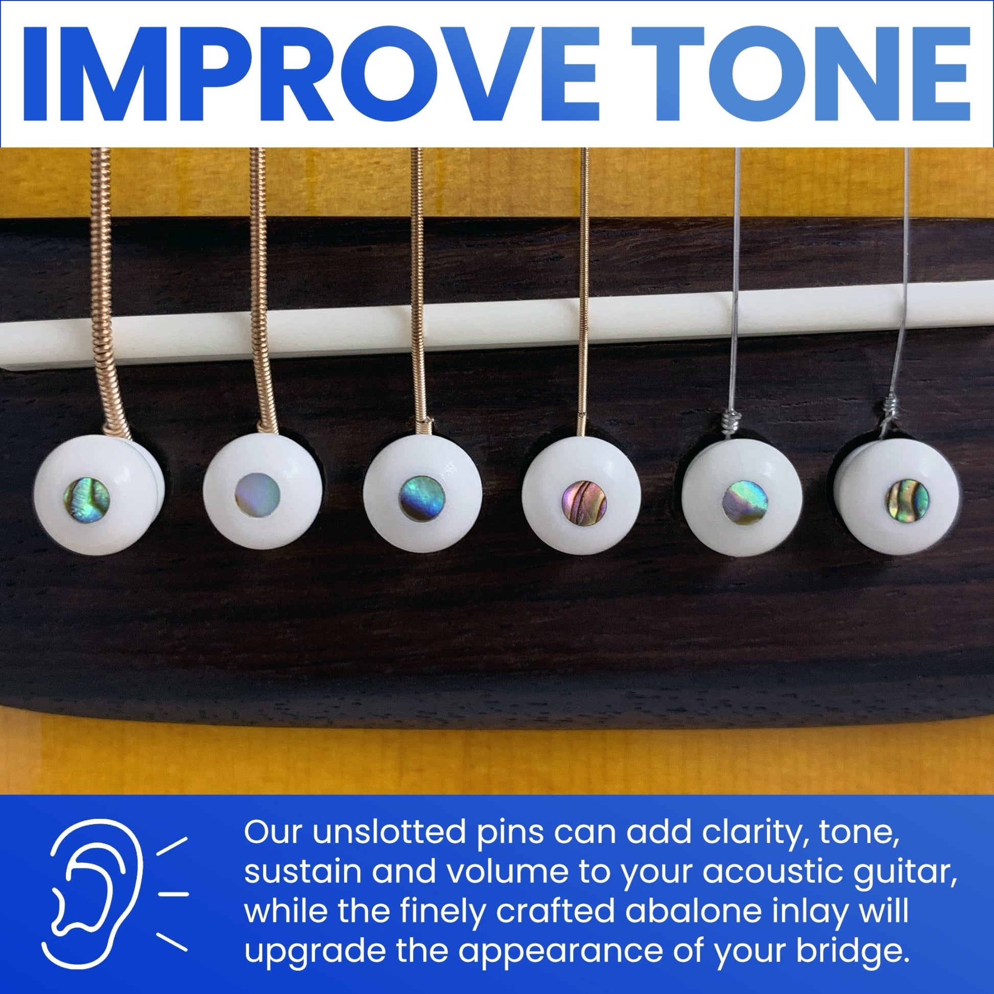 Unslotted Pure Bone Bridge Pins with Abalone Dot for 6 & 12 String Acoustic Guitar