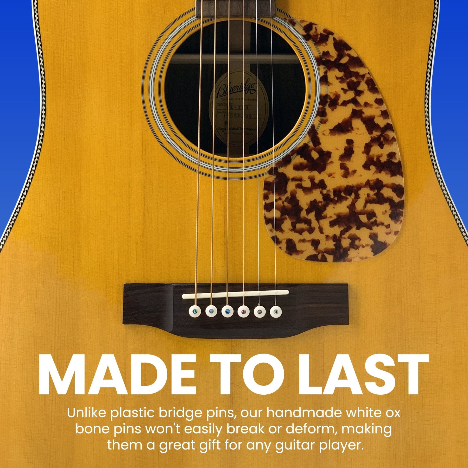 Unslotted Pure Bone Bridge Pins with Abalone Dot for 6 & 12 String Acoustic Guitar