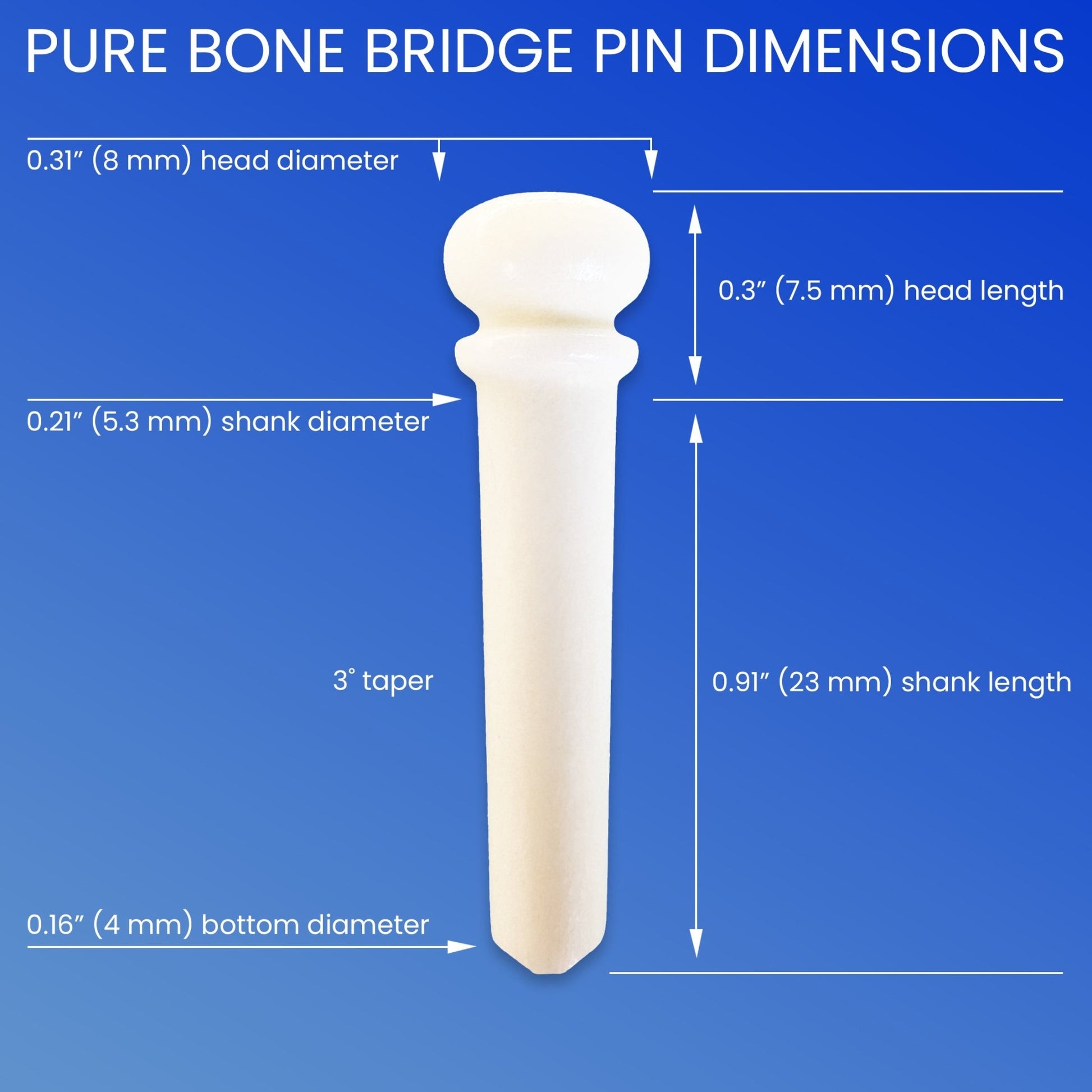 Unslotted Pure Bone Bridge Pins with Abalone Dot for 6 & 12 String Acoustic Guitar