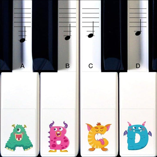 Monster Piano Stickers for Learning Piano or Keyboard | Transparent 88, 76, 61 & 49 Removable Set