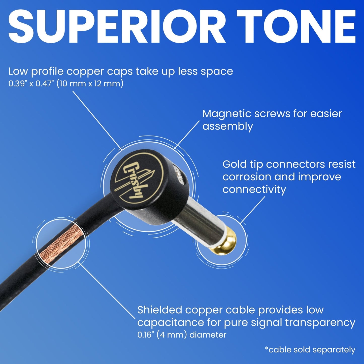 The Solderless Pedalboard Cable Kit - 2 Pack of Gold Tip Connectors with Magnetic Screws Make 1 DIY Custom Patch Cable