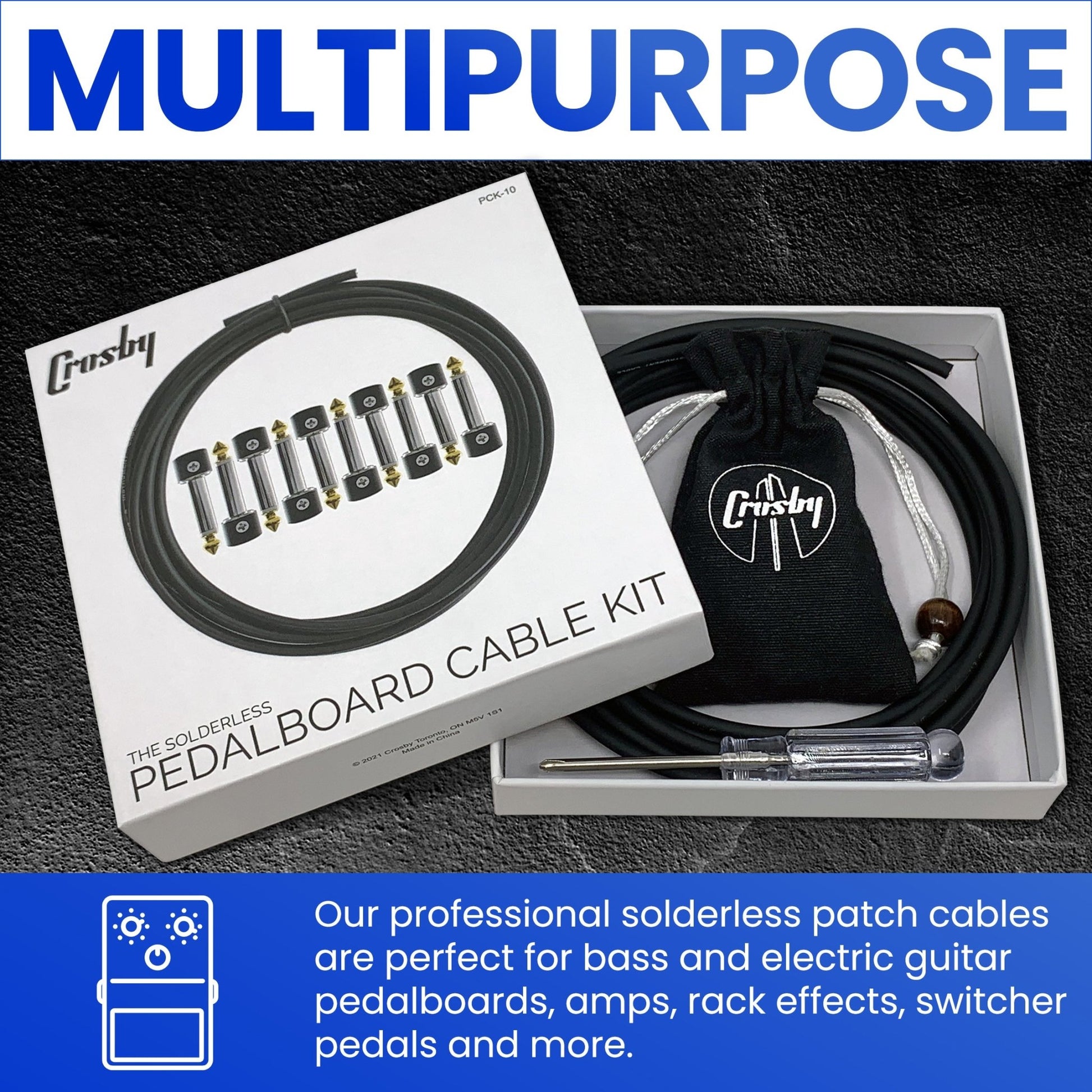The Solderless Pedalboard Cable Kit | No Cable Stripping Required, 10 ft of Cable & 10 Connectors