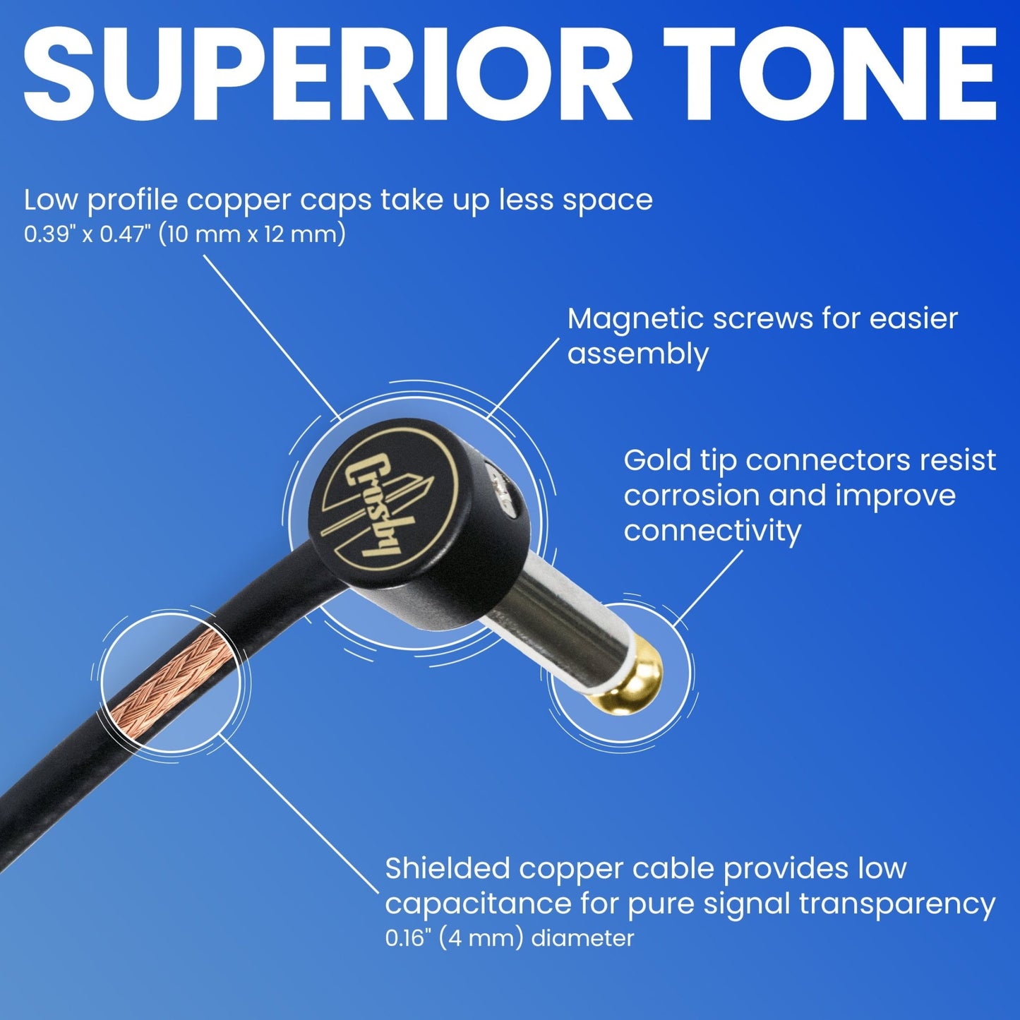 The Solderless Pedalboard Cable Kit - No Cable Stripping Required, 10 Feet (3 m) of Cable & 10 Gold Tip Connectors with Magnetic Screws & Screwdriver Make 5 DIY Custom Patch Cables