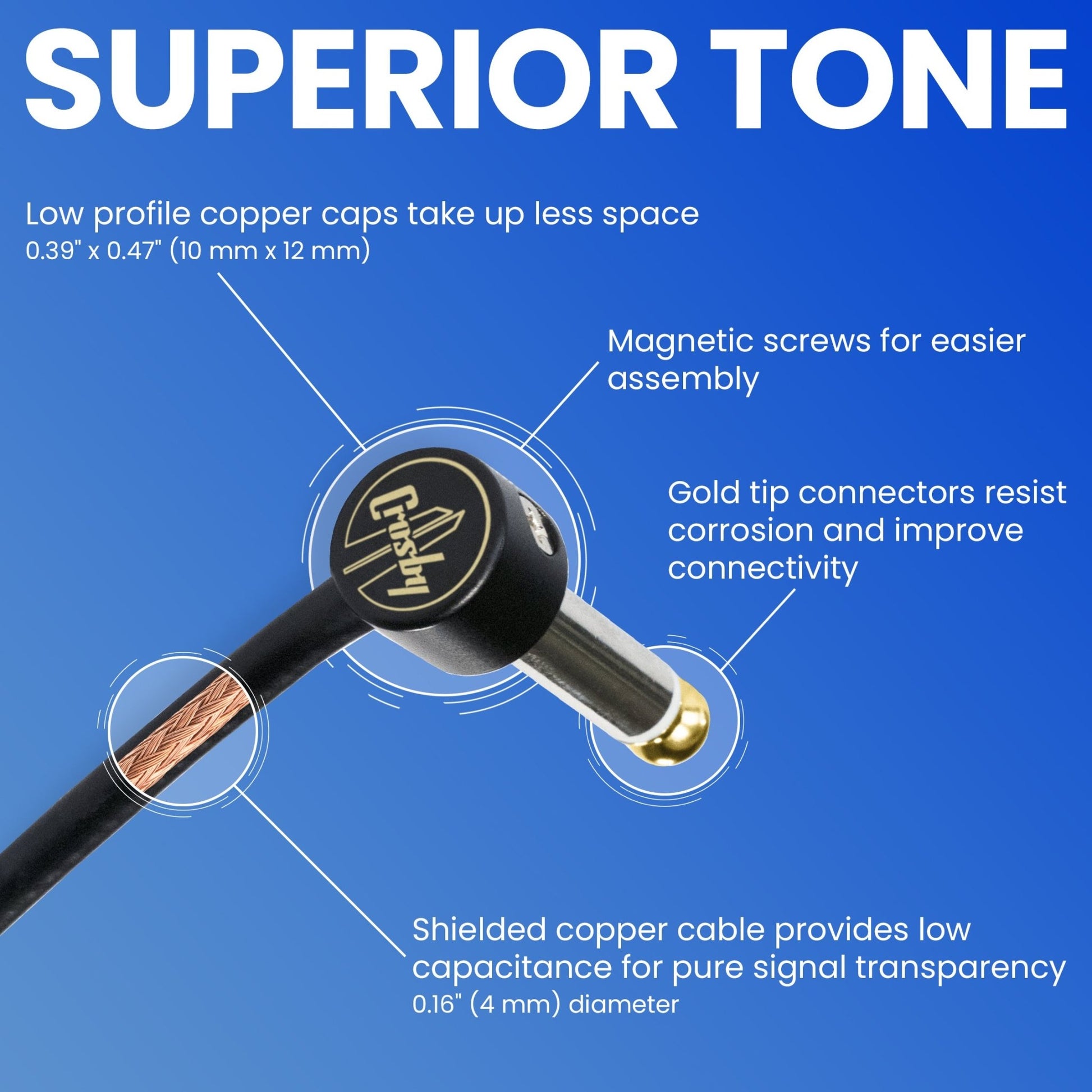 The Solderless Pedalboard Cable Kit - No Cable Stripping Required, 10 Feet (3 m) of Cable & 10 Gold Tip Connectors with Magnetic Screws & Screwdriver Make 5 DIY Custom Patch Cables