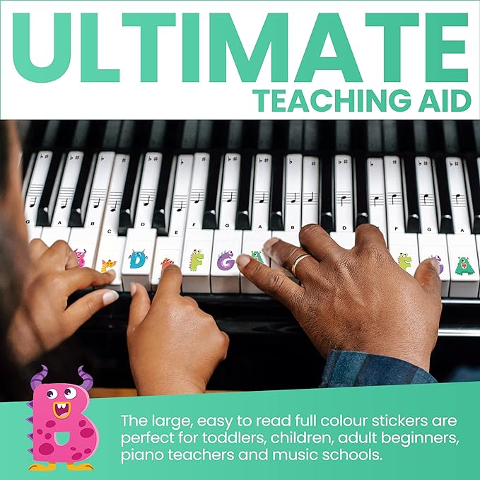 Monster Piano Stickers for Learning Piano or Keyboard | Transparent 88, 76, 61 & 49 Removable Set