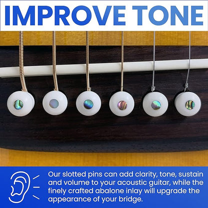 Slotted Pure Bone Bridge Pins with Abalone Dot for 6 & 12 String Acoustic Guitar