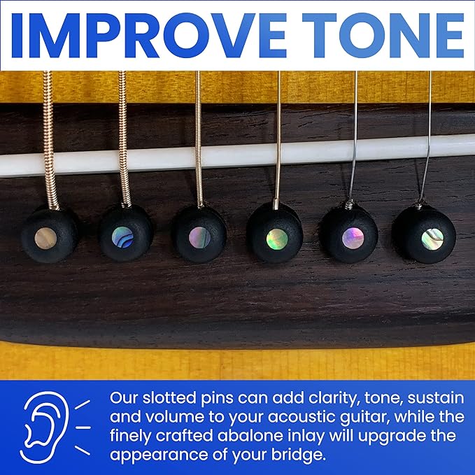 Slotted Pure Ebony Bridge Pins with Abalone Dot for 6 & 12 String Acoustic Guitar