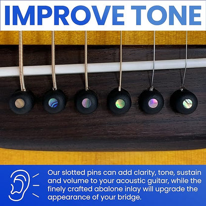 Slotted Pure Ebony Bridge Pins with Abalone Dot for 6 & 12 String Acoustic Guitar